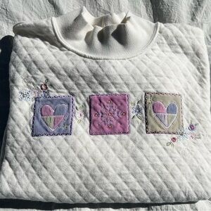 Vintage Alfred Dunner Sweater Womens Embroidered Floral Heart Cottage